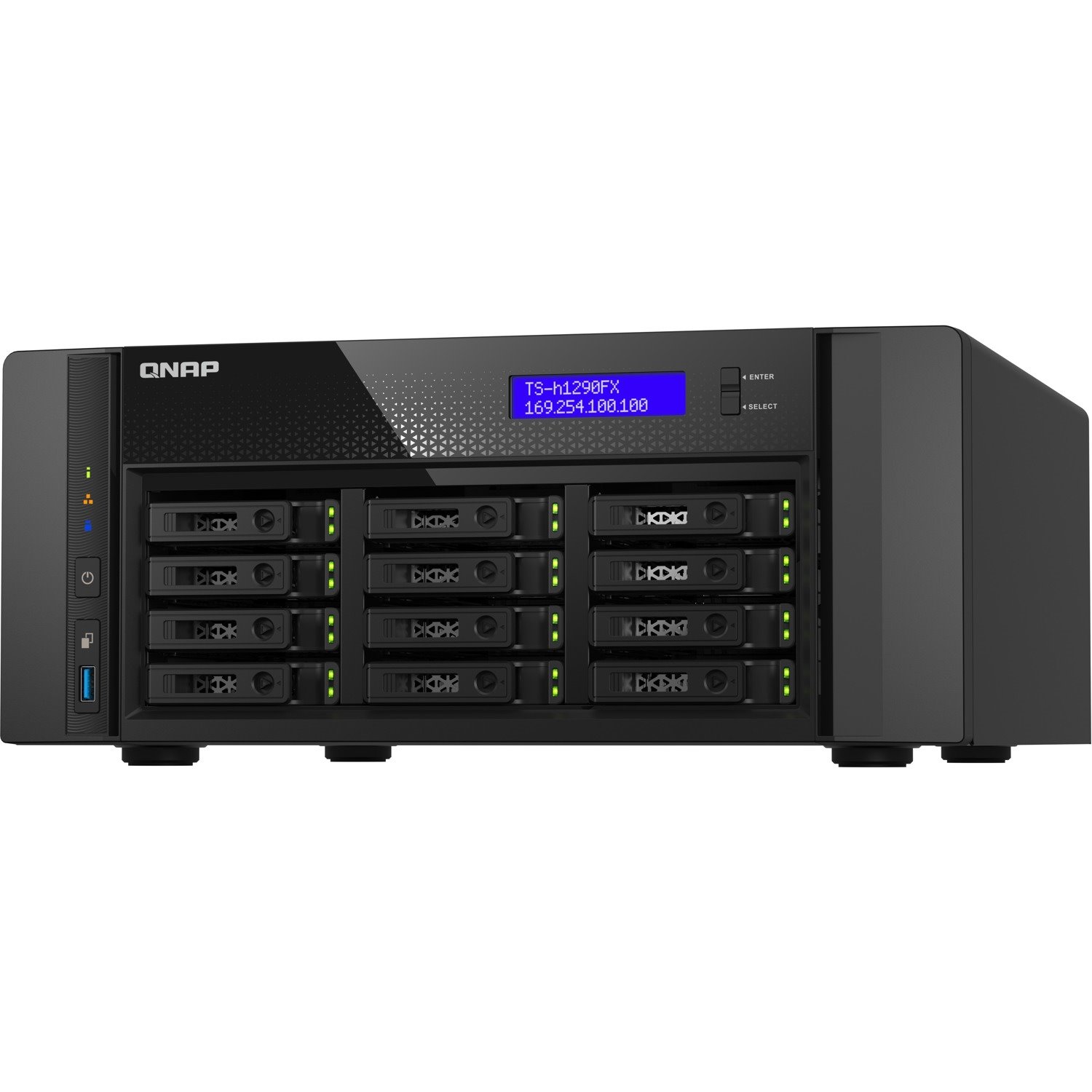 QNAP TS-h1290FX-7302P-128G 12 x Total Bays SAN/NAS Storage System - 5 GB Flash Memory Capacity - AMD EPYC 7302P Hexadeca-core (16 Core) - 128 GB RAM - DDR4 SDRAM Tower