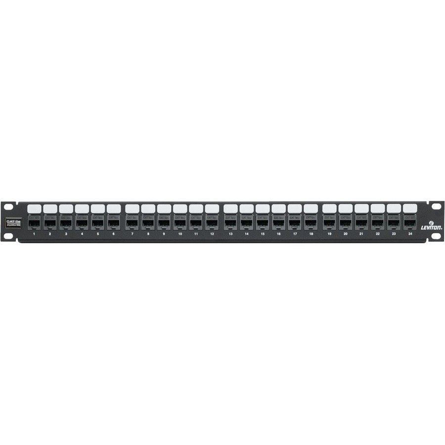 Leviton Cat 5e Flat QuickPort Patch Panel, 24-Port, 1RU. Cable Management Bar Included