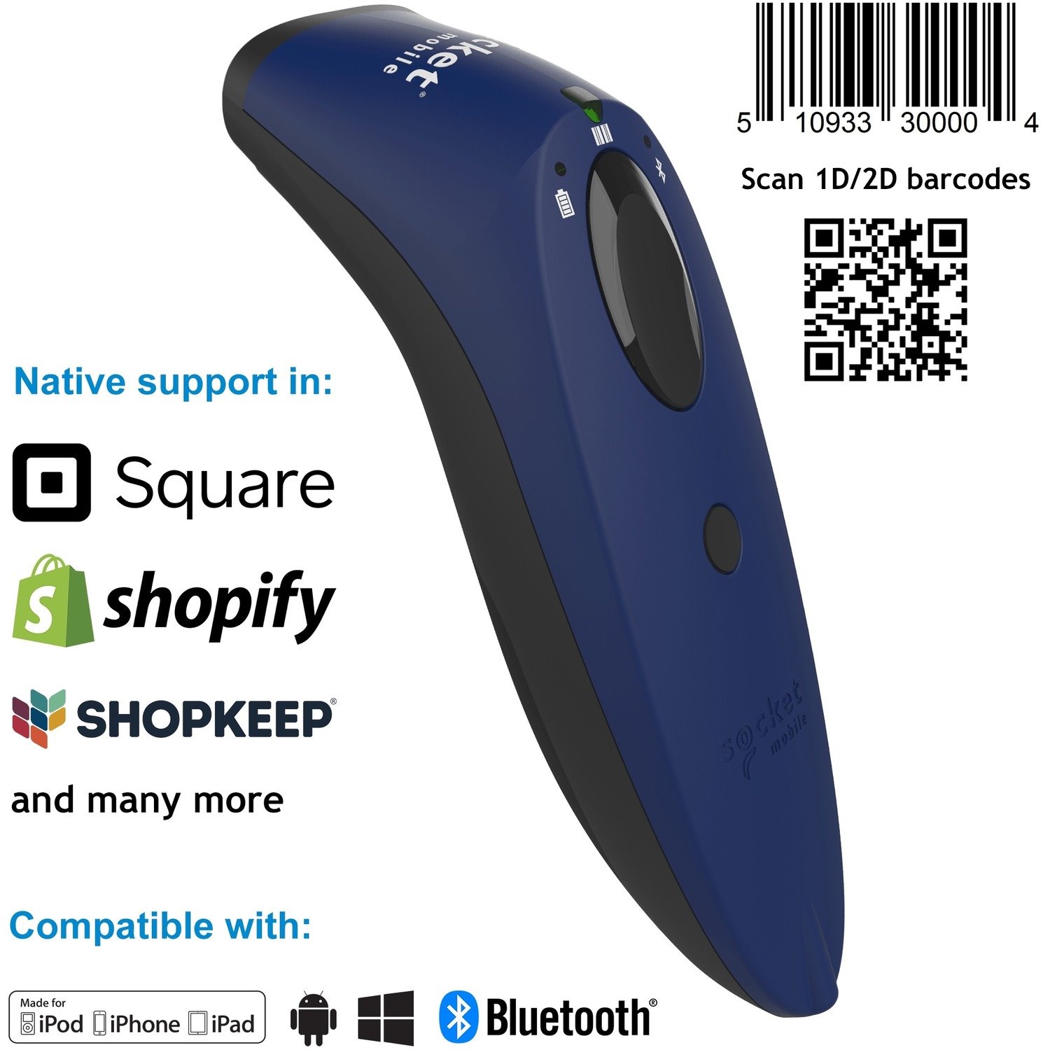 Socket Mobile SocketScan S740 Handheld Barcode Scanner - Wireless Connectivity - Blue