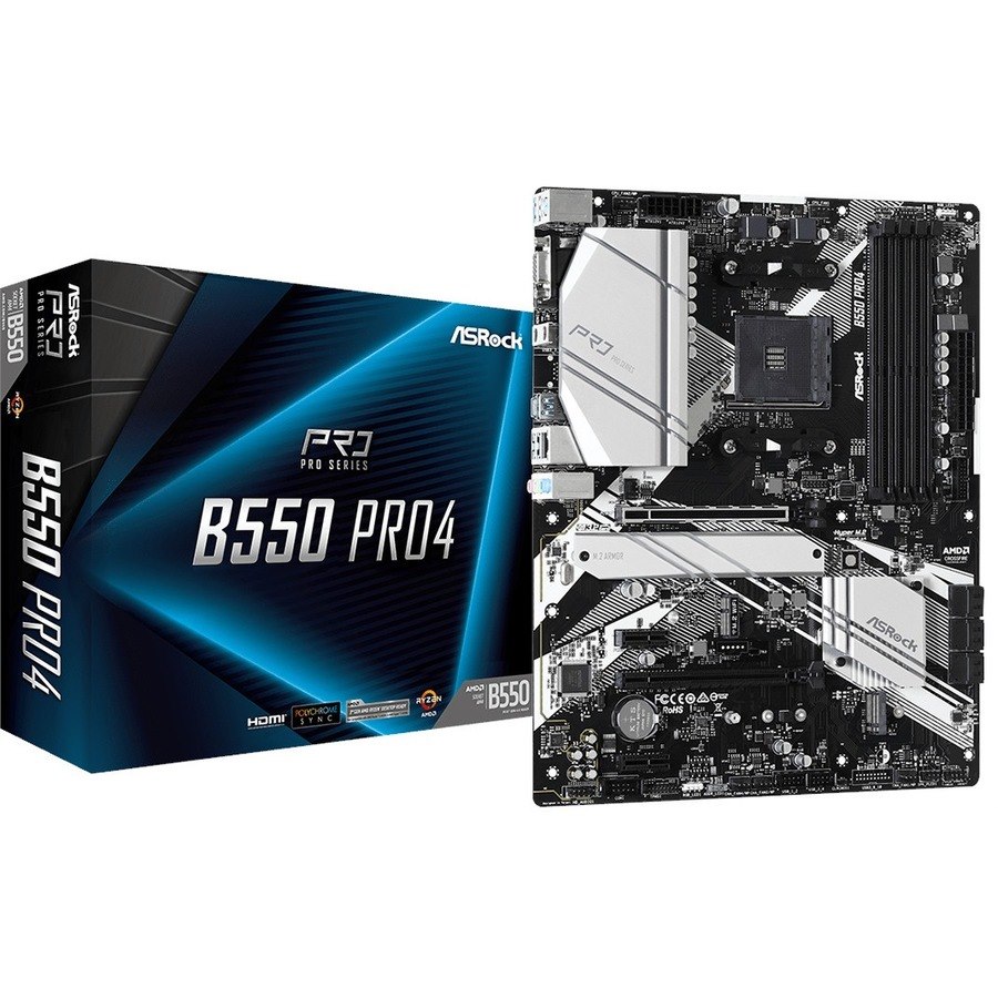 ASRock B550 Pro4 Desktop Motherboard - AMD B550 Chipset - Socket AM4 - ATX