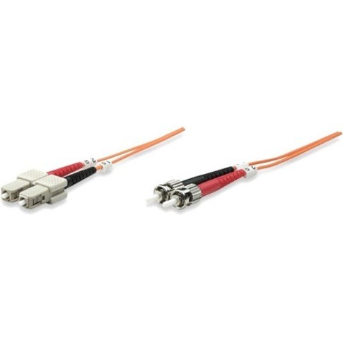 Intellinet Network Solutions Fiber Optic Patch Cable, ST/SC, OM1, 62.5/125, Multimode, Duplex, Orange, 3 ft (1 m)