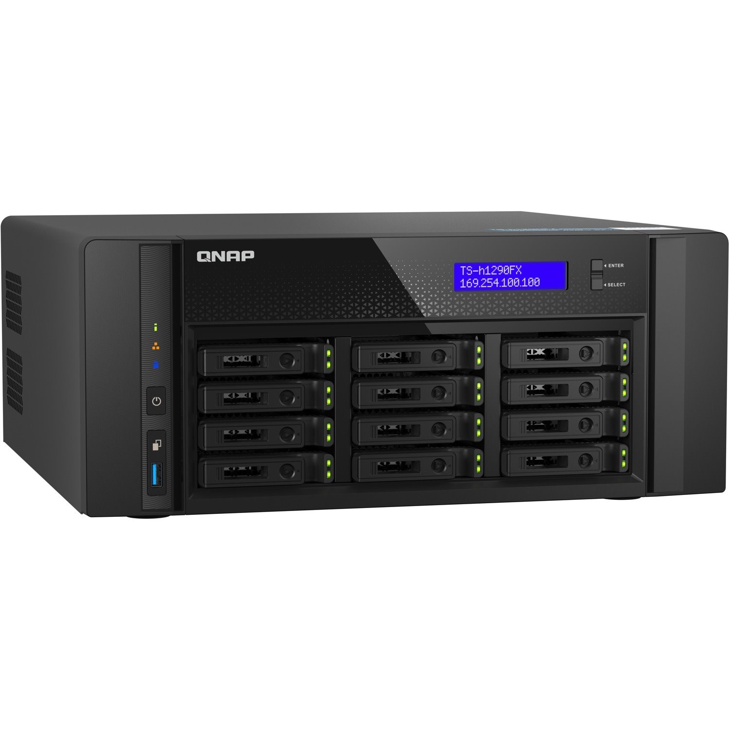 QNAP TS-h1290FX-7302P-128G 12 x Total Bays SAN/NAS Storage System - 5 GB Flash Memory Capacity - AMD EPYC 7302P Hexadeca-core (16 Core) - 128 GB RAM - DDR4 SDRAM Tower