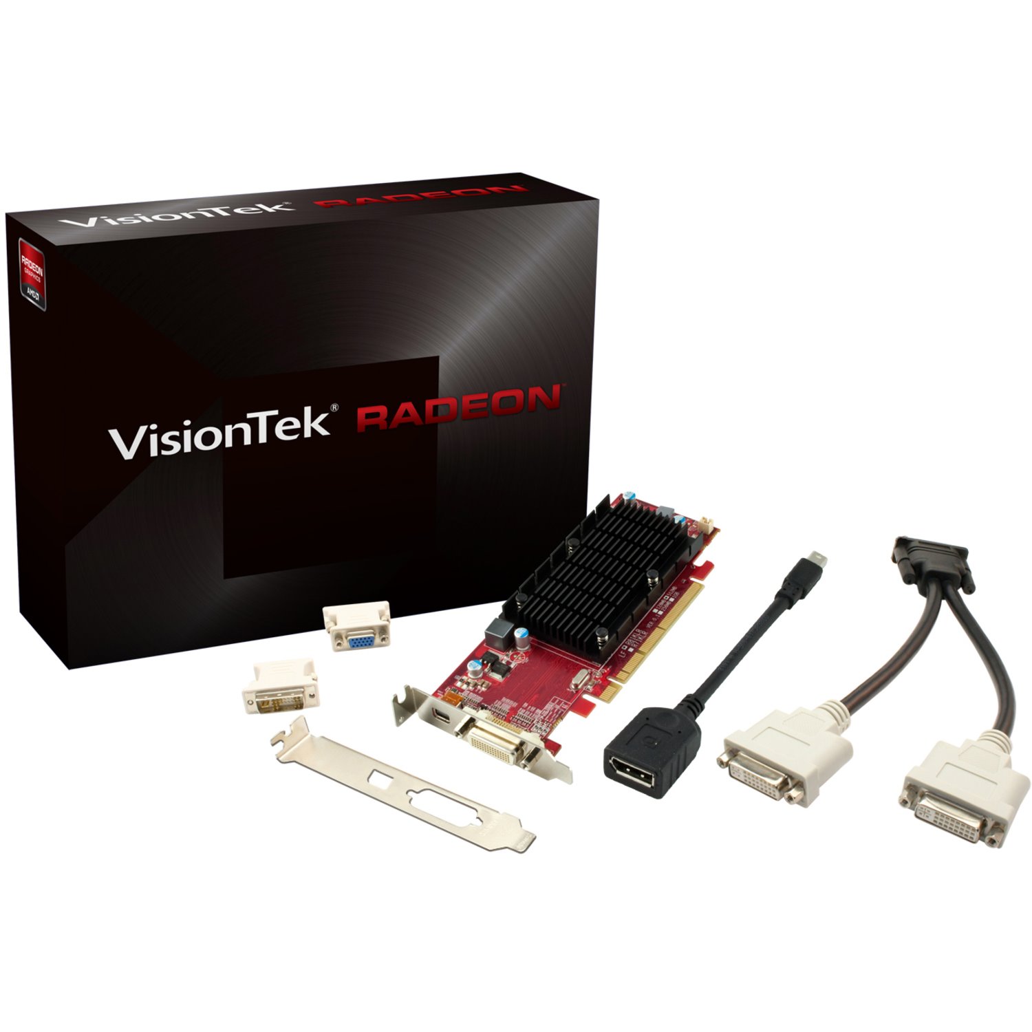 VisionTek Radeon 6350 SFF 1GB DDR3 3M DMS59 (2x DVI-I, miniDP) w/ 2x DVI-I to VGA Adapter