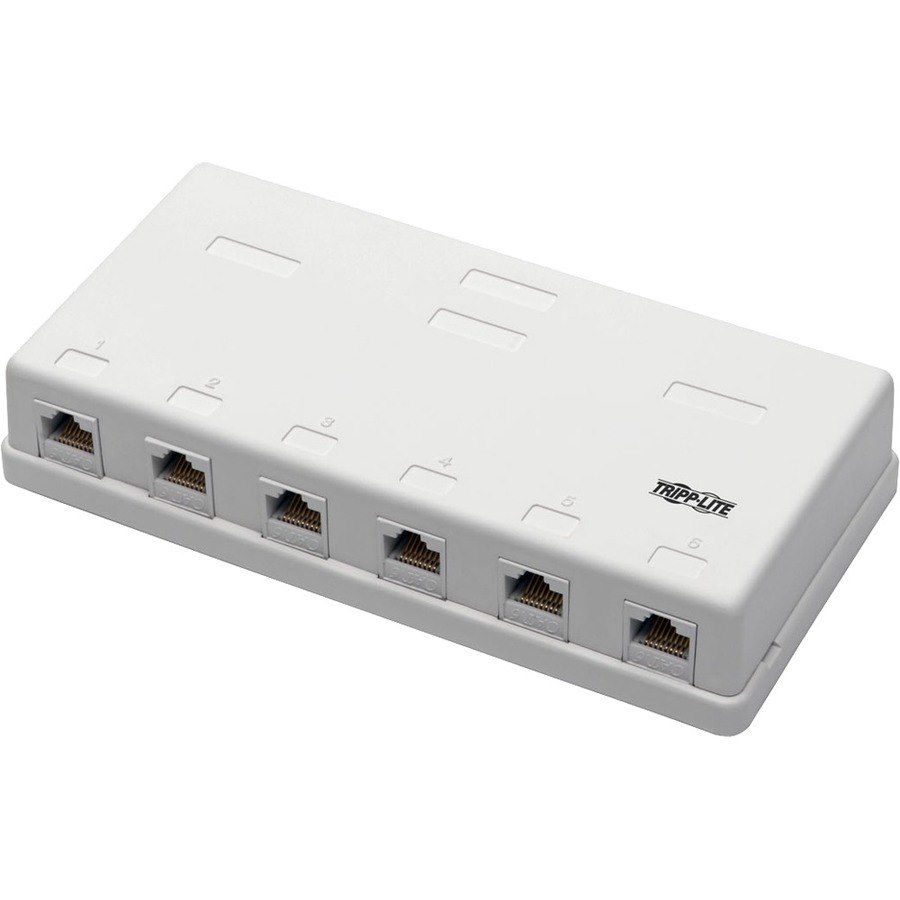 Eaton Tripp Lite Series Pre-Configured Unshielded Cat6 6-Port Surface-Mount Box, 110 IDC, RJ45, White