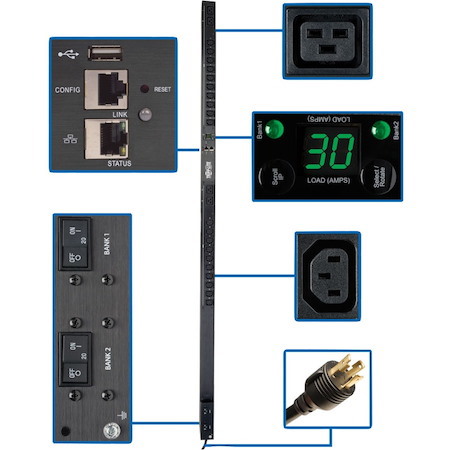 Tripp Lite by Eaton 5.5kW Single-Phase Monitored PDU with LX Platform Interface, 208/230V Outlets (20 C13 & 4 C19), L6-30P, 0U, TAA