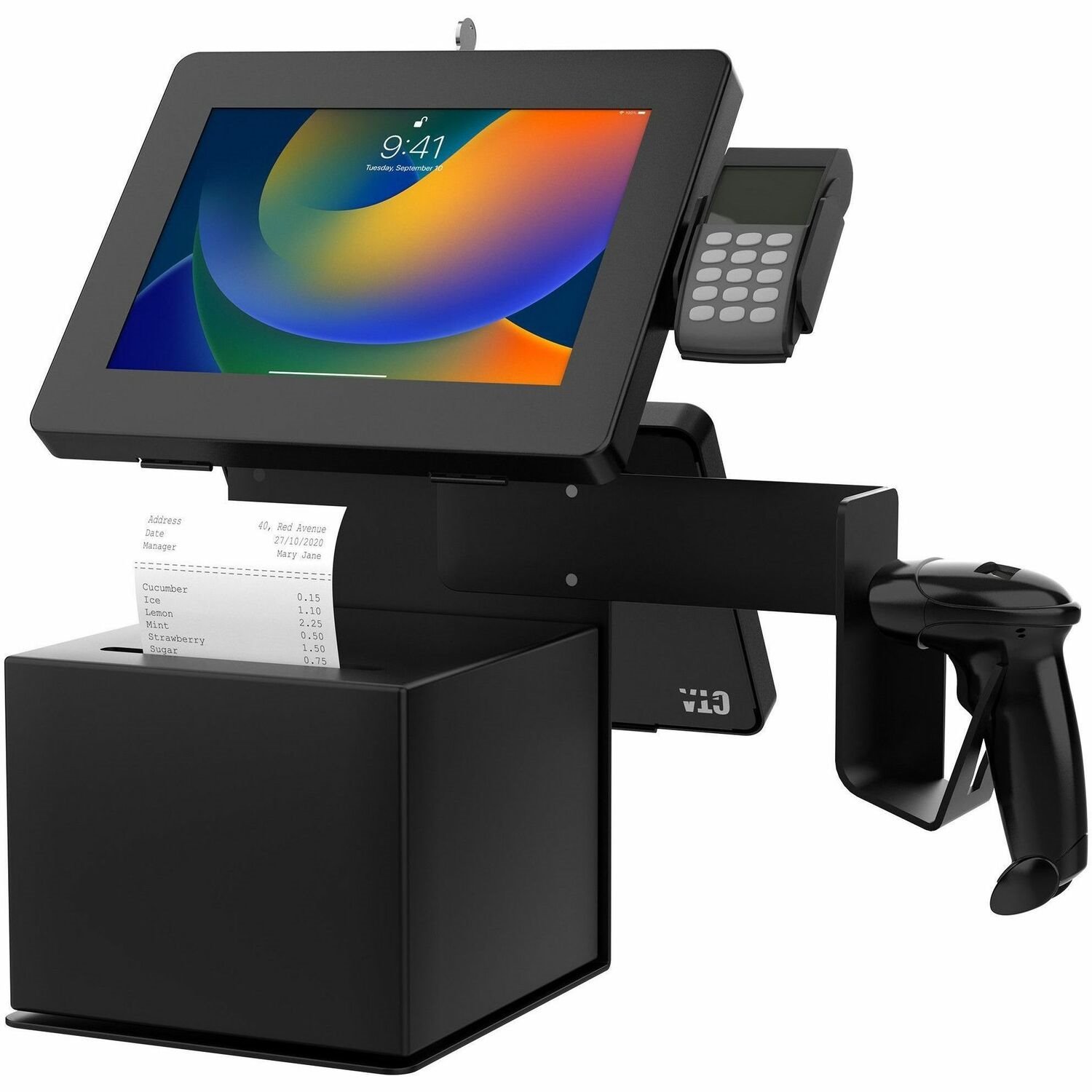 CTA Digital POS Station with Printer Stand, Magnetic Scanner Holder, Card Reader Holder & 2 Security Enclosures