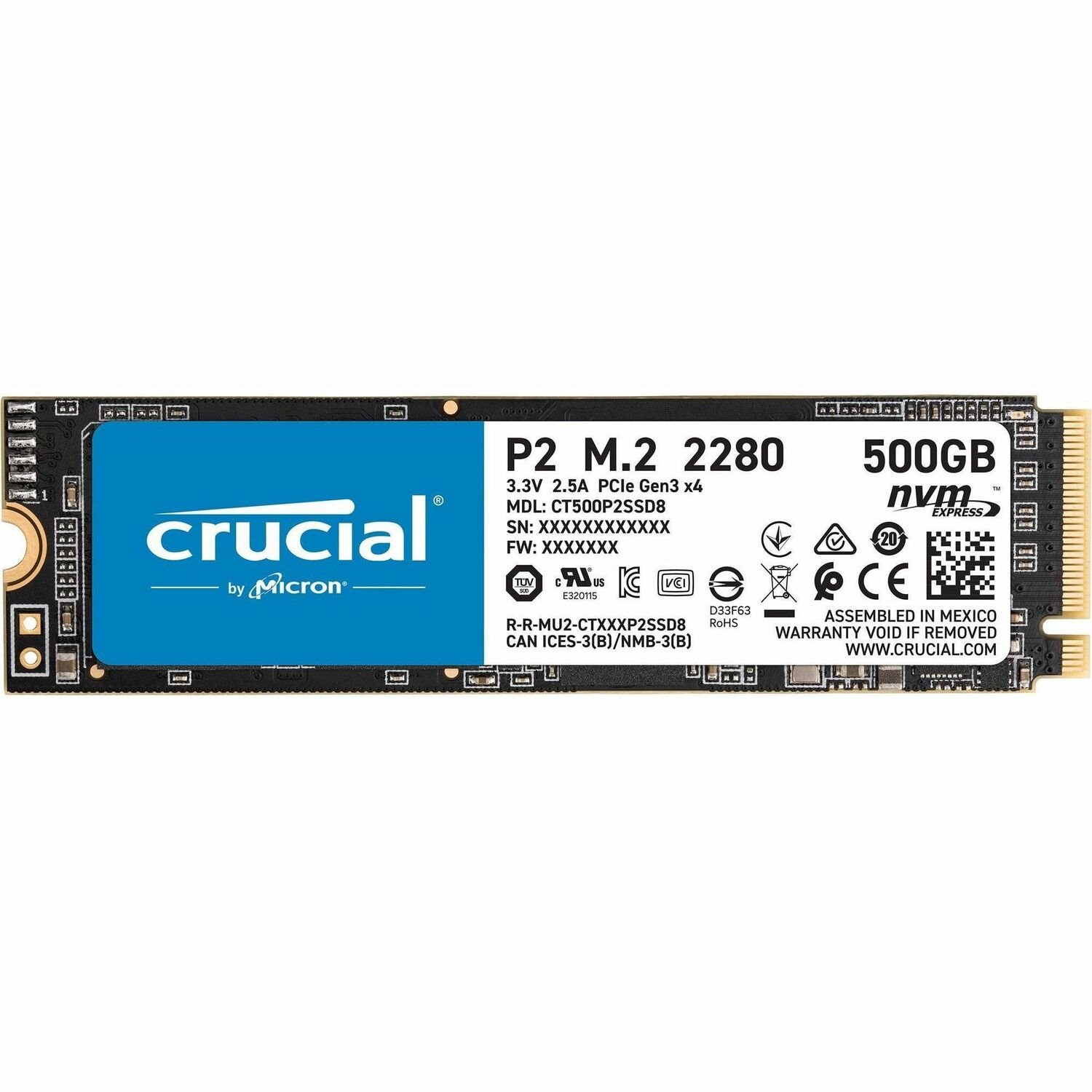 CRUCIAL/MICRON - IMSOURCING P2 CT500P2SSD8 500 GB Solid State Drive - M.2 2280 Internal - PCI Express NVMe (PCI Express NVMe 3.0 x4)