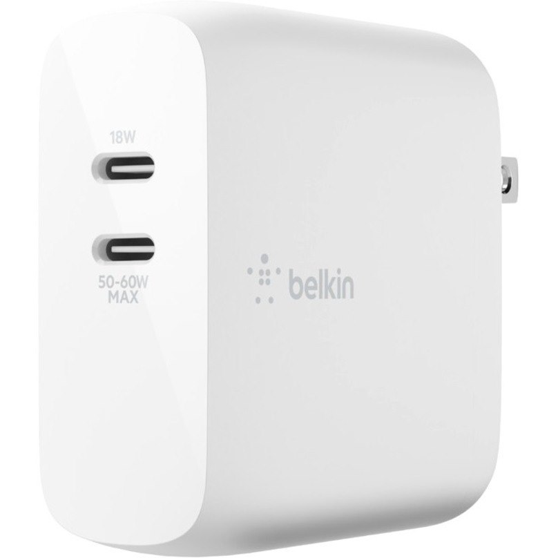 Belkin BoostCharge Dual USB-C Power Delivery GaN Wall Charger 68W Laptop Chromebook Charging - Power Adapter