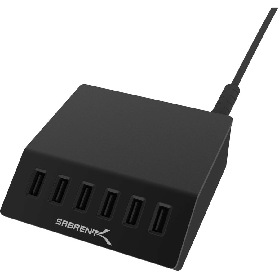 Sabrent Premium 60 Watt (12 Amp) 6-Port Aluminum Desktop USB Rapid Charger - Black
