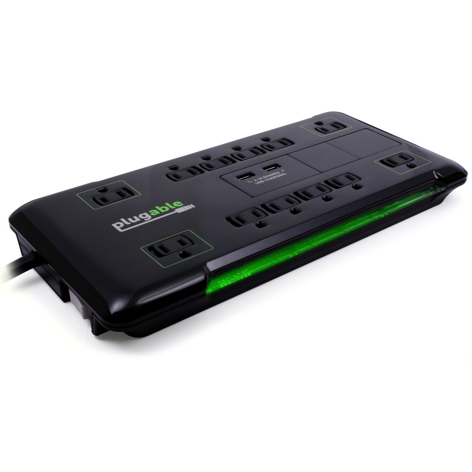 Plugable Surge Protector Power Strip with USB and 12 AC Outlets