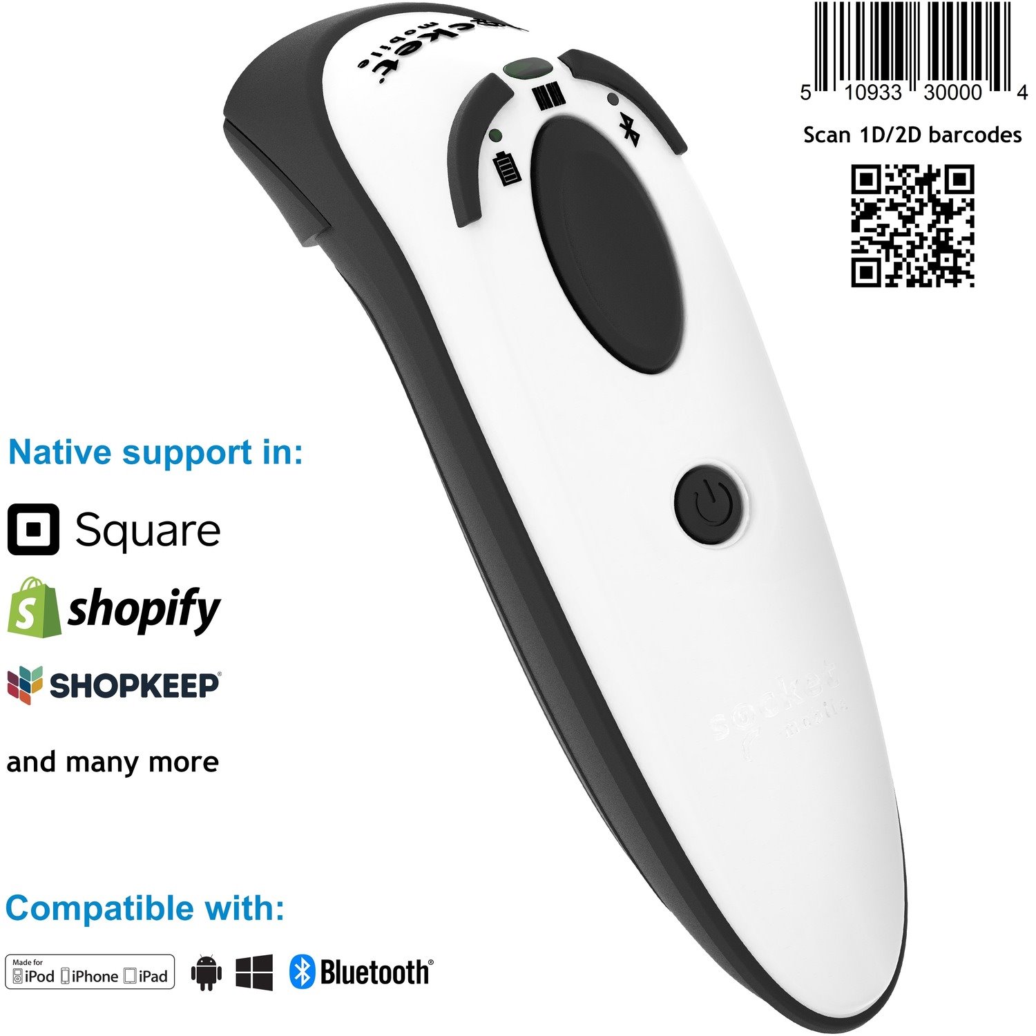 Socket Mobile DuraScan&reg; D750, Universal Plus Barcode Scanner, White