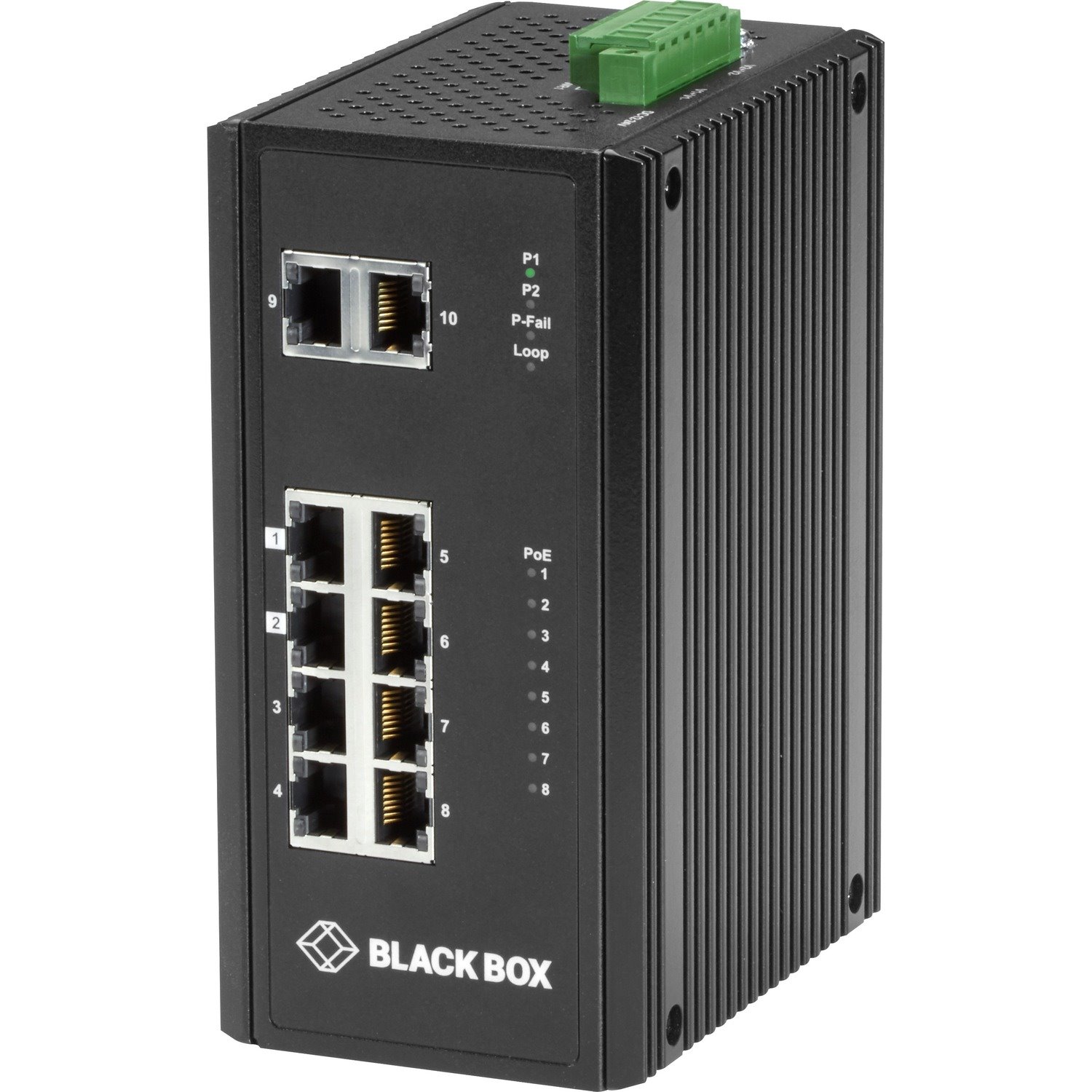 Black Box Industrial (8) 10/100/1000 PoE + (2) Gigabit Ethernet Switch