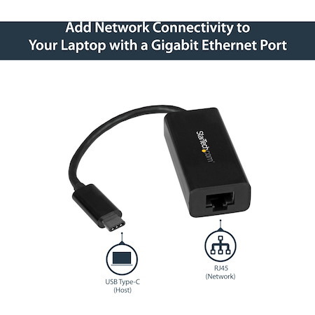 StarTech.com USB C to Gigabit Ethernet Adapter - Thunderbolt 3 - 10/100/1000Mbps - Black