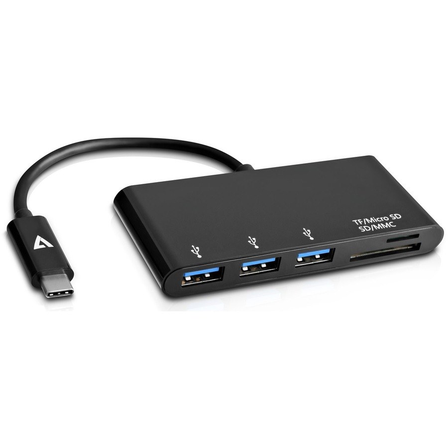 V7 V7UC3U-HUB-BLK-1E USB Hub/FlashCard Reader - USB Type C - External - Black