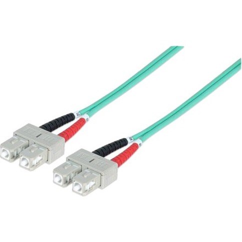 Intellinet Network Solutions Fiber Optic Patch Cable, SC/SC, OM3, 50/125, Multimode, Duplex, Aqua, 7 ft (2 m)