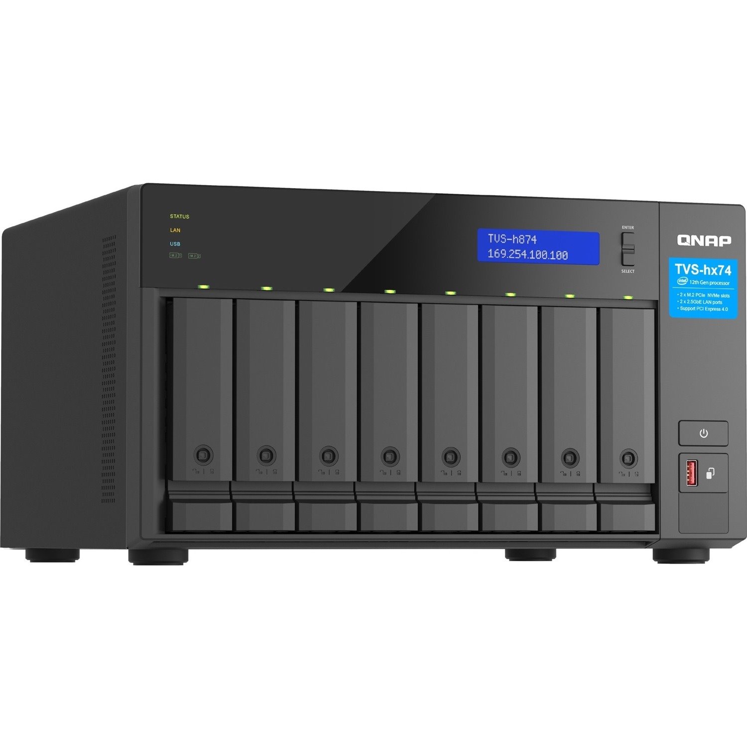 QNAP TVS-h874X-i9-64G 8 x Total Bays SAN/NAS Storage System - 5 GB Flash Memory Capacity - Intel Core i9 i9-12900 Hexadeca-core (16 Core) - 64 GB RAM - DDR4 SDRAM Tower