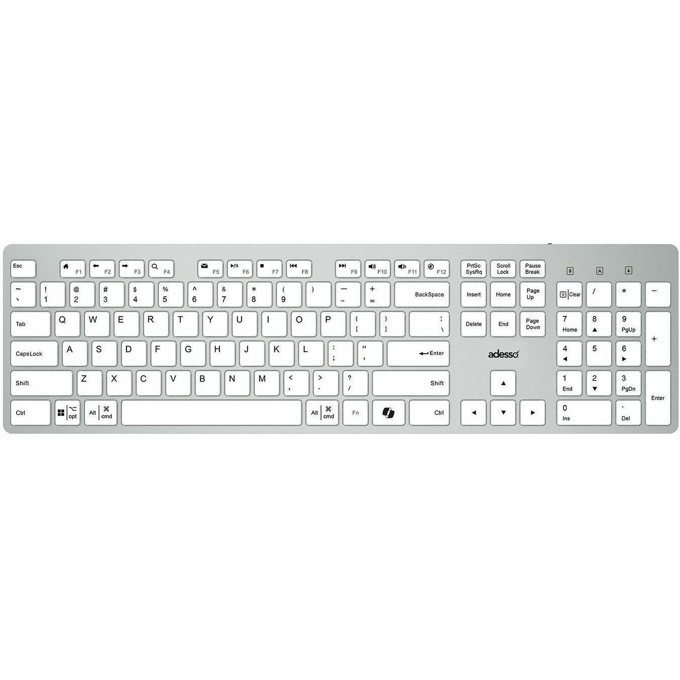 Adesso EasyTouch AKB-730UW Keyboard - Cable Connectivity - USB Type C Interface - English (UK) - White