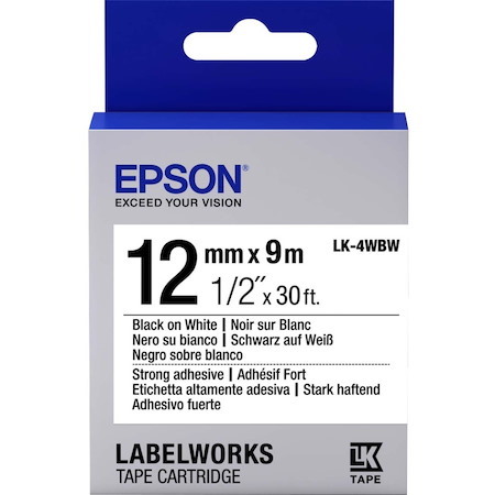 Epson LabelWorks Strong Adhesive LK Tape Cartridge ~1/2" Black on White