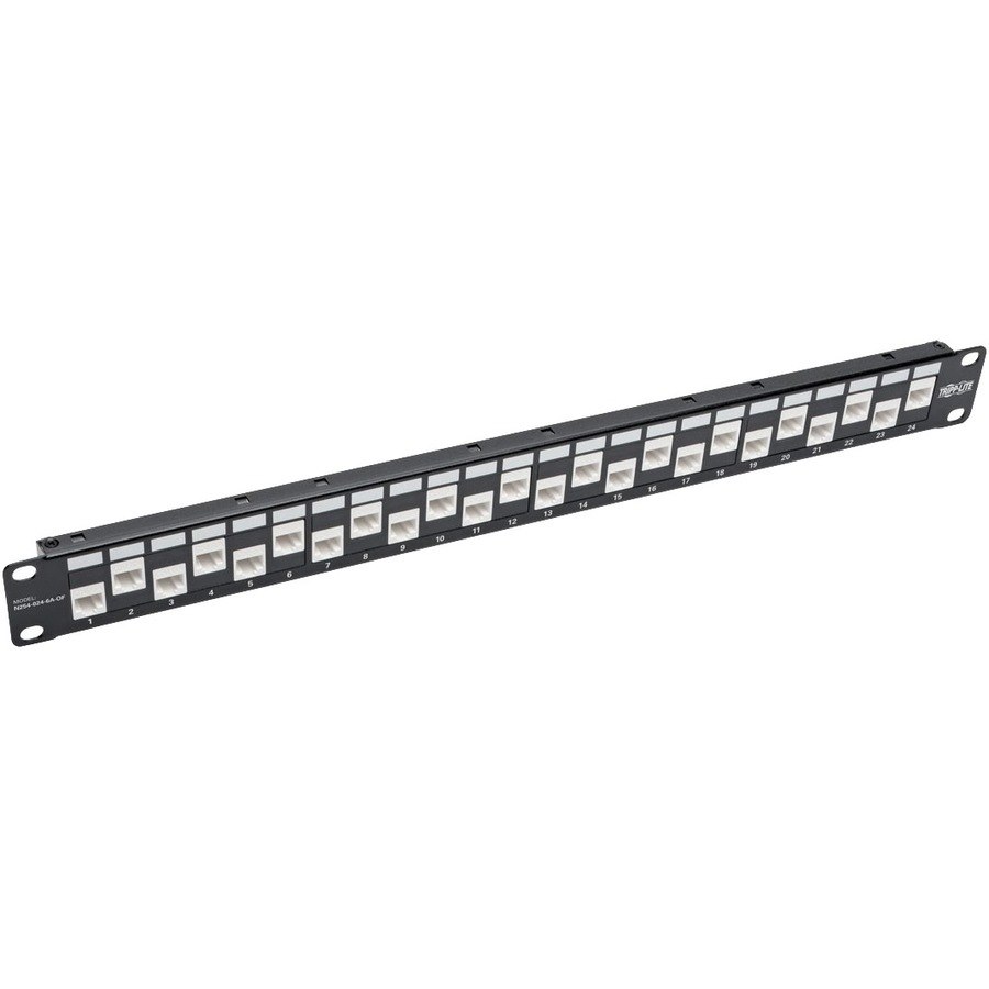 Eaton Tripp Lite Series 24-Port 1U Rack-Mount Cat6a Offset Feed-Through Patch Panel with Cable Management Bar, RJ45 Ethernet, TAA