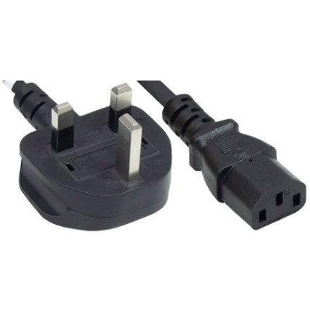 Power Cord/Cable, UK 3-pin plug to C13 Female (kettle lead), 1.8m, 10A, Black, Lifetime Warranty, Polybag