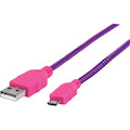Manhattan Hi-Speed USB 2.0 A Male to Micro-B Male Braided Cable, 1.8 m (6 ft.), Purple/Pink