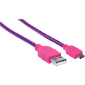 Manhattan Hi-Speed USB 2.0 A Male to Micro-B Male Braided Cable, 1 m (3 ft.), Purple/Pink