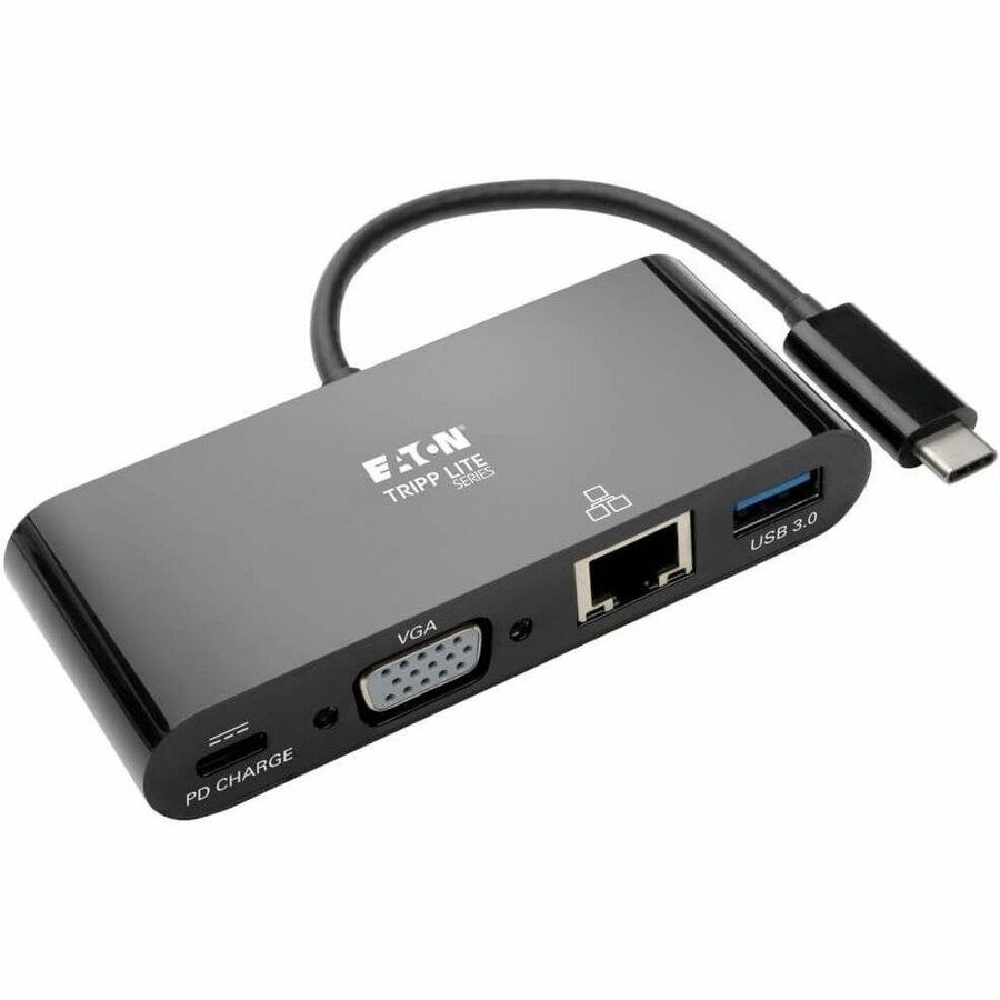 Eaton Tripp Lite Series USB-C Multiport Adapter, VGA, USB 3.x (5Gbps) Hub Port, Gigabit Ethernet and 60W PD Charging, Black