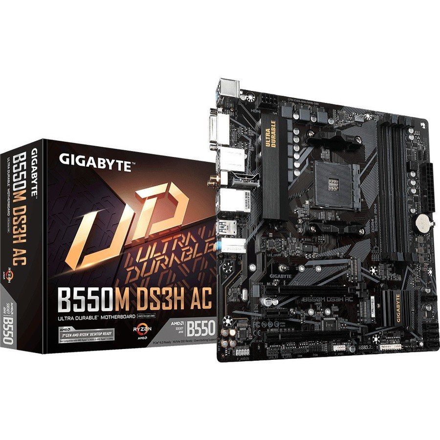 Gigabyte Ultra Durable B550M DS3H AC Gaming Desktop Motherboard - AMD B550 Chipset - Socket AM4 - Micro ATX
