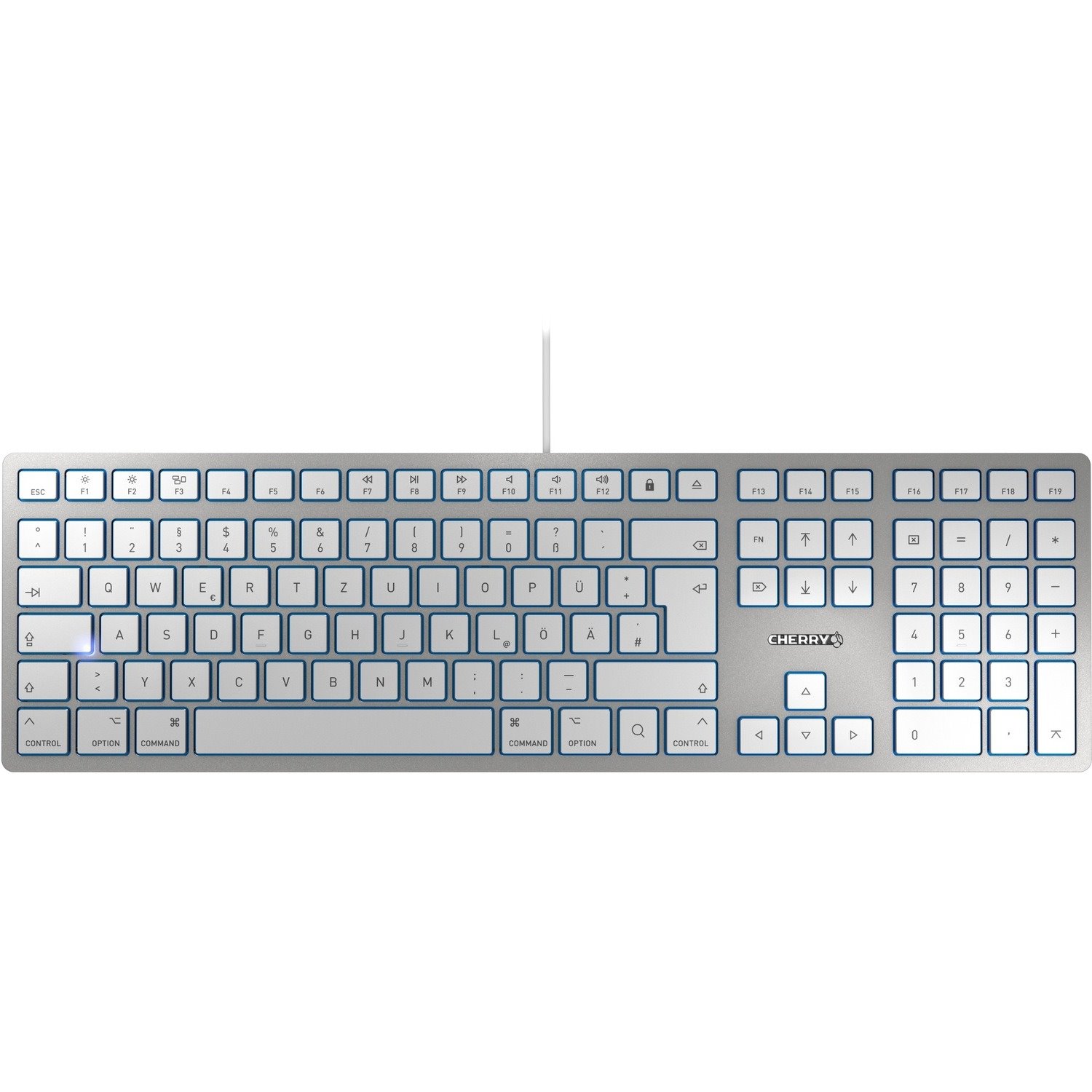 CHERRY KC 6000 SLIM Keyboard - Cable Connectivity - USB Interface - English (UK) - Silver, White