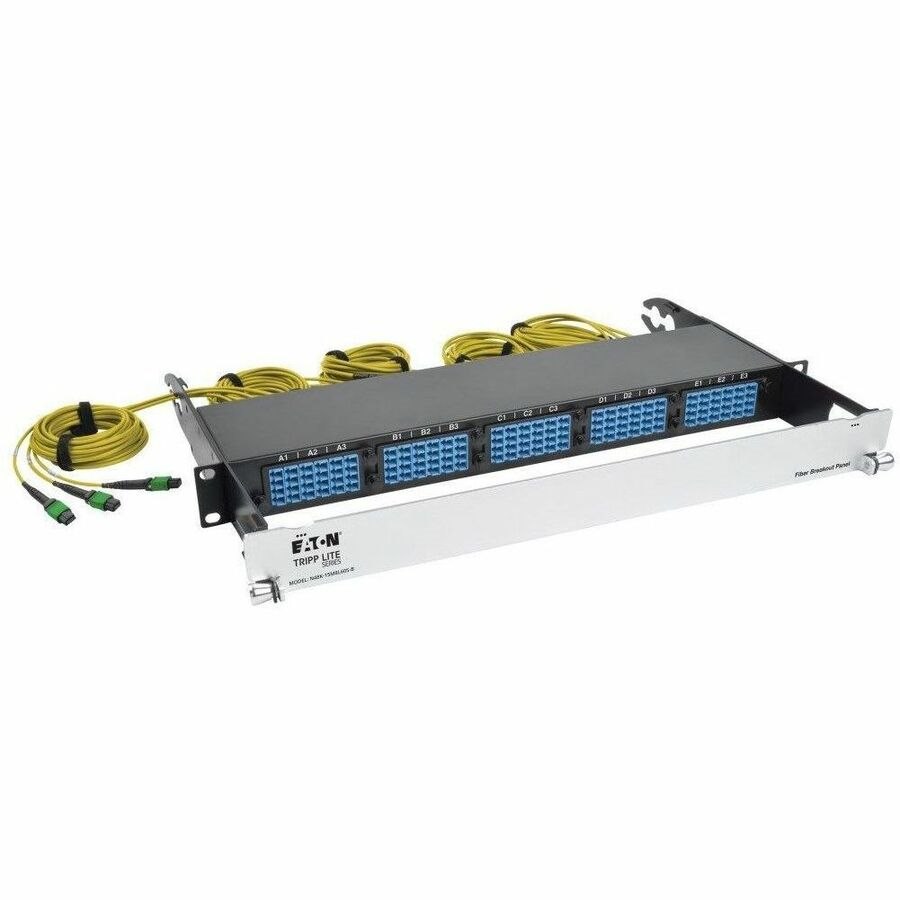 Eaton Tripp Lite Series 40/100Gb Fiber Breakout Patch Panel, 40Gb to 4 x 10Gb, 100Gb to 4 x 25Gb, 15 MTP QSFP to 60 LC Duplex 9/125 Singlemode Ports, 1U