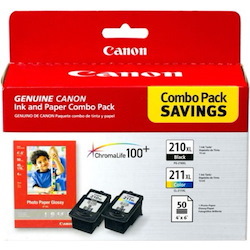Canon PG-210/CL-211 XL Original High Yield Inkjet Ink Cartridge/Paper Kit - Combo Pack - Black Pack