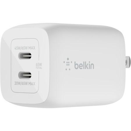 Belkin BoostCharge Pro Dual USB-C GaN Wall Charger with PPS 65W Laptop Chromebook Charging - Power Adapter