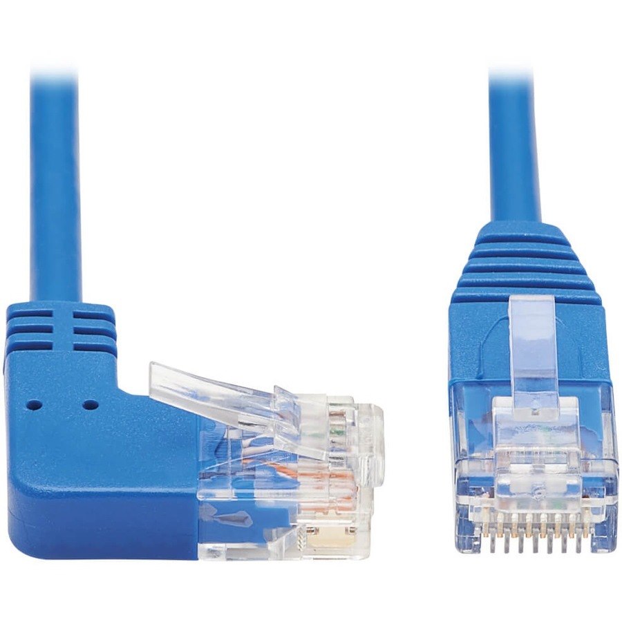 Eaton Tripp Lite Series Right-Angle Cat6 Gigabit Molded Slim UTP Ethernet Cable (RJ45 Right-Angle M to RJ45 M), Blue, 10 ft. (3.05 m)