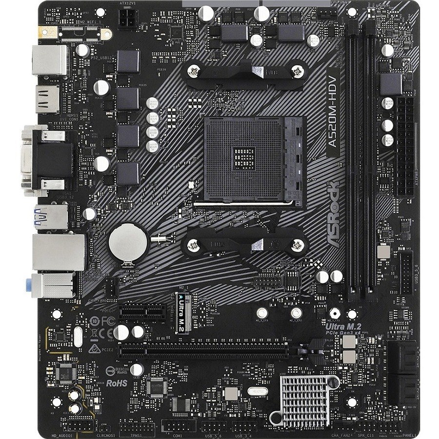 ASRock A520M-HDV Desktop Motherboard - AMD A520 Chipset - Socket AM4 - Micro ATX