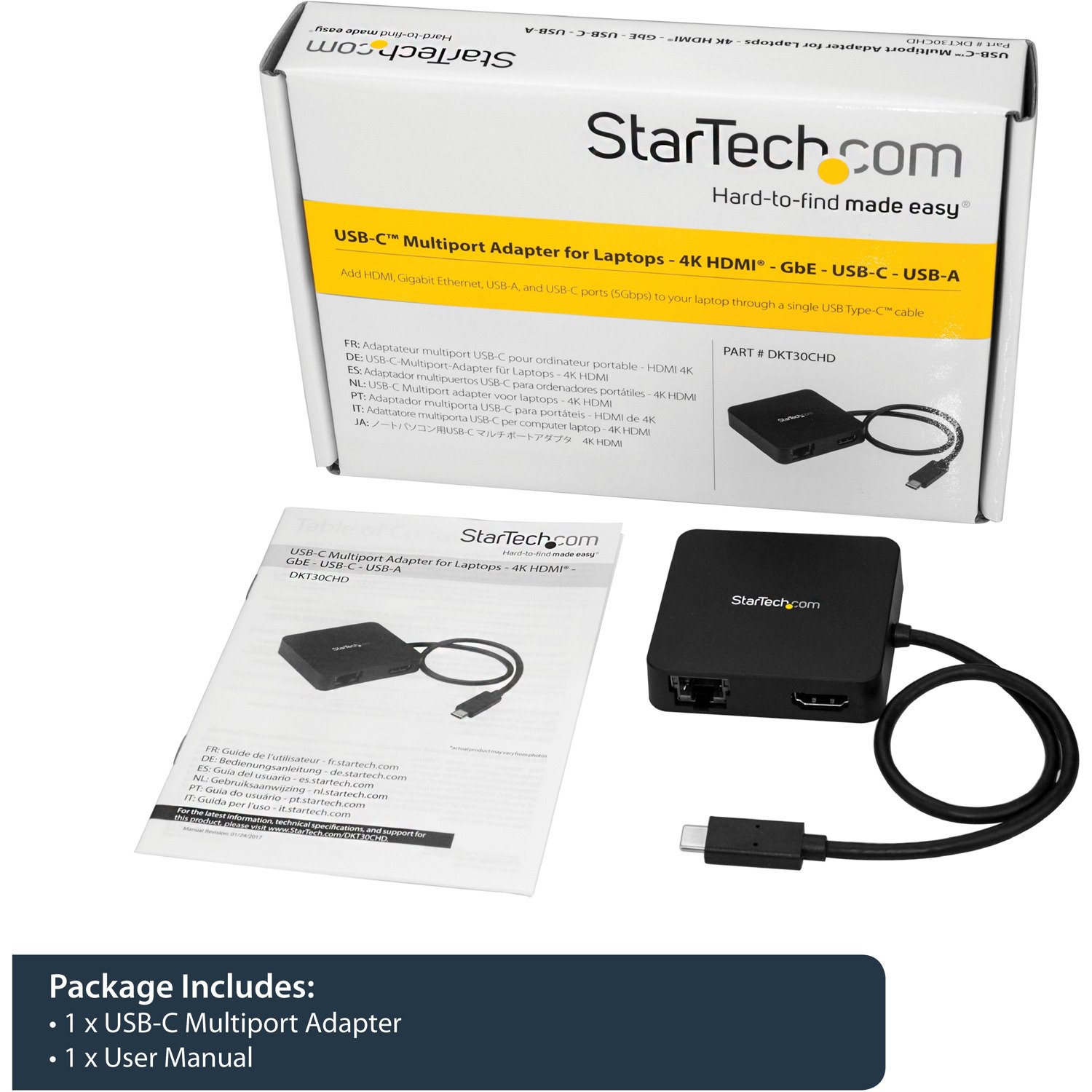 StarTech.com USB C Multiport Adapter - Portable USB Type-C Mini Dock to 4K UHD HDMI Video - GbE, USB 3.0 Hub - Thunderbolt 3 Compatible