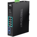 TRENDnet 10-Port Industrial Gigabit PoE+ Switch, WideTemperature Range -20&deg; - 65&deg;C (-4&deg; - 149&deg;F), DIN Rail Switch, 50-55V DC, 8 x Gigabit PoE+ Ports, 2 x Gigabit SFP Slots, TI-PGM102, Black