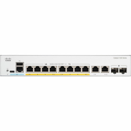 Cisco Catalyst 1200 C1200-8P-E-2G 10 Ports Manageable Ethernet Switch - Gigabit Ethernet - 1000Base-X, 10/100/1000Base-T