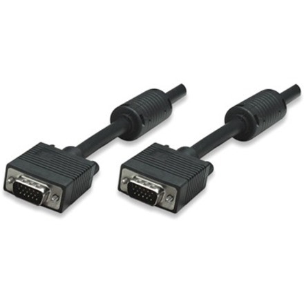 VGA Monitor Cable (with Ferrite Cores), 1.8m, Black, Male to Male, HD15, Cable of higher SVGA Specification (fully compatible), Shielding with Ferrite Cores helps minimise EMI interference for improved video transmission, Lifetime Warranty, Polybag