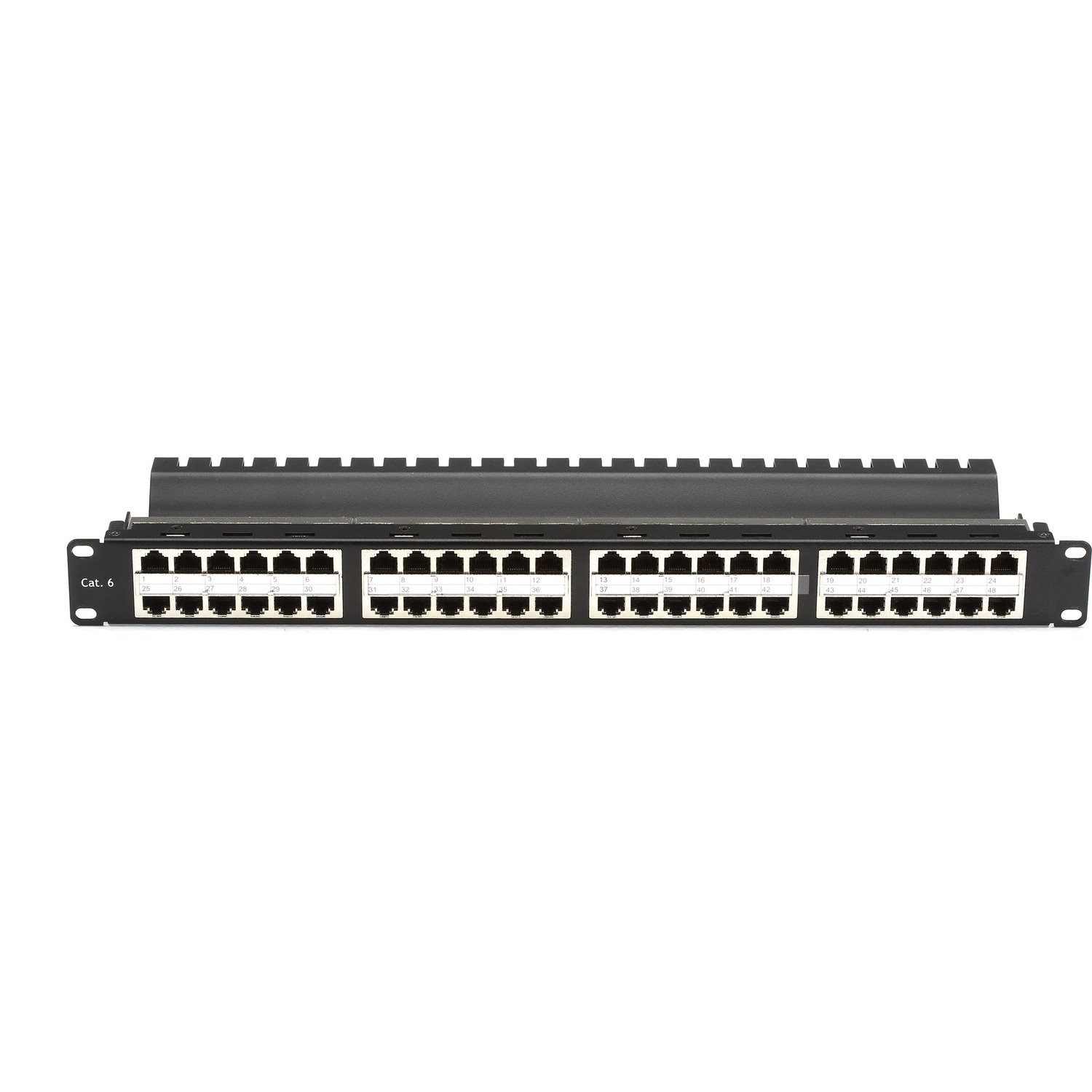 Black Box CAT6 Patch Panel - Feed-Through, High-Density, 1U, Shielded, 48-Port