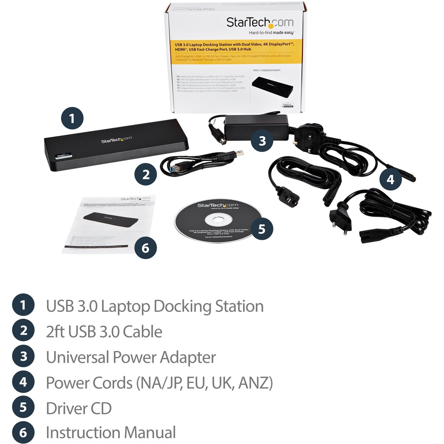 StarTech.com USB 3.0 Docking Station - Windows / macOS Compatible - Supports Dual Displays, HDMI / DisplayPort or 4K Ultra HD on a Single Monitor - USB3DOCKHDPC