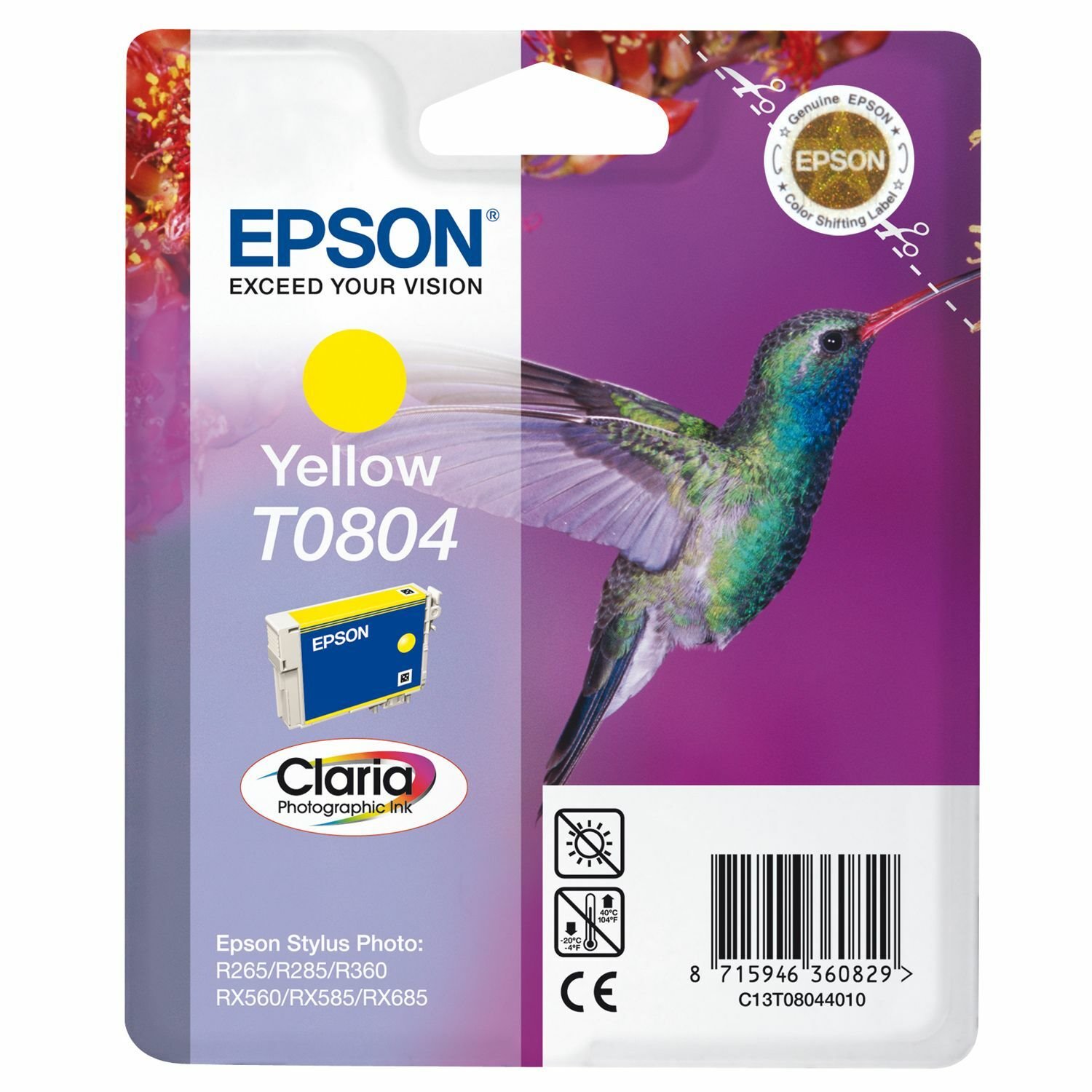 Epson Claria T0804 Original Inkjet Ink Cartridge - Yellow - 1 Pack