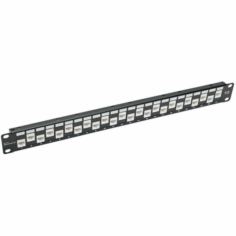 Eaton Tripp Lite Series 24-Port 1U Rack-Mount Cat6a Offset Feed-Through Patch Panel with Cable Management Bar, RJ45 Ethernet, TAA