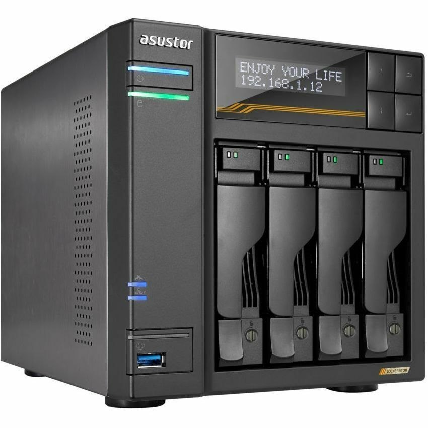 Asustor Lockerstor 4 Gen3 AS6804T, 4 Bay NAS, AMD Ryzen Quad-Core 2.3 GHz, 16GB RAM ECC DDR5, 4 M.2 NVMe Slots, Dual 5GbE and Dual 10GbE Port, USB 4.0 Type-C, Network Attached Storage (Diskless)