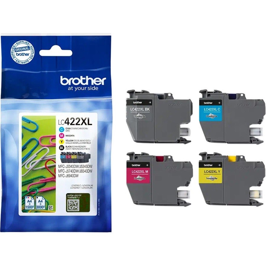 Brother LC422XLVALDR Original High Yield Inkjet Ink Cartridge - Multi-pack - Black, Cyan, Magenta, Yellow - 4 / Pack