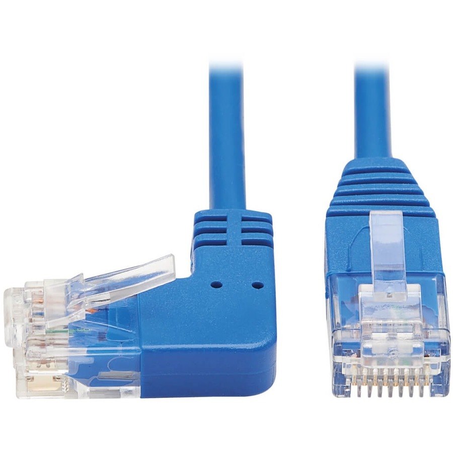 Eaton Tripp Lite Series Left-Angle Cat6 Gigabit Molded Slim UTP Ethernet Cable (RJ45 Left-Angle M to RJ45 M), Blue, 1 ft. (0.31 m)