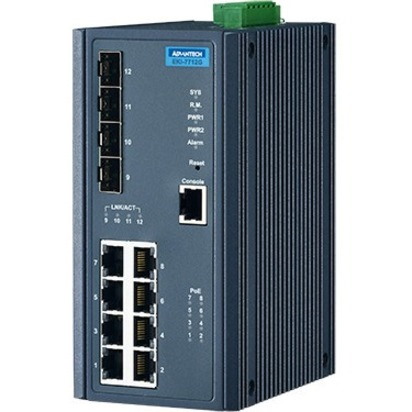 Advantech 8GE + 4SFP Port Managed PoE Ethernet Switch w/Wide Temp