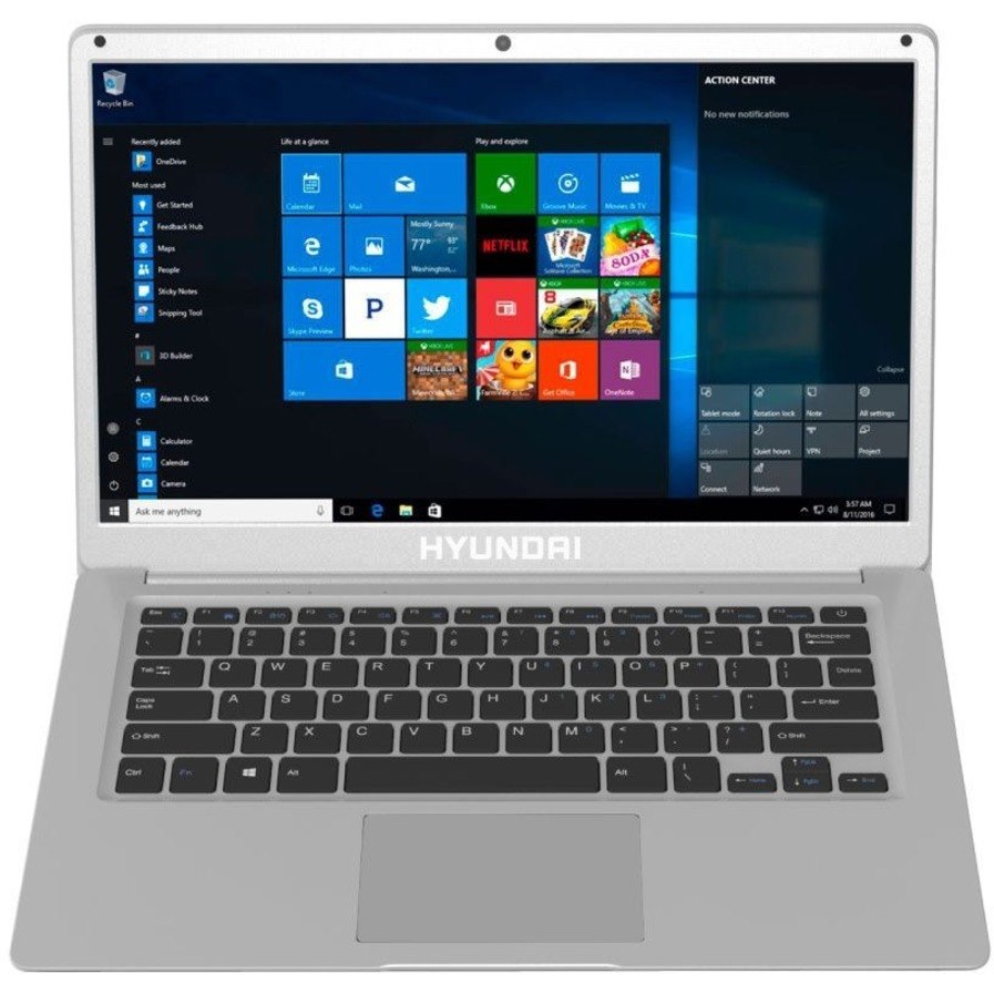 Hyundai Thinnote-A, 14.1" Celeron Laptop, 4GB RAM, 64GB Storage, Expandable 2.5" SATA HDD Slot, Windows 10 Home S Mode, English Keyboard, Silver