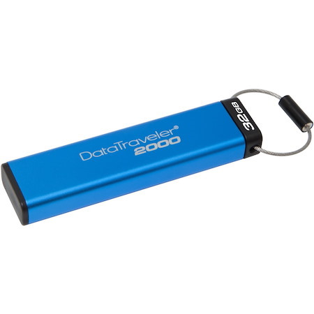 Kingston DataTraveler 2000 DT2000 32 GB USB 3.1 Flash Drive - Blue - 256-bit AES