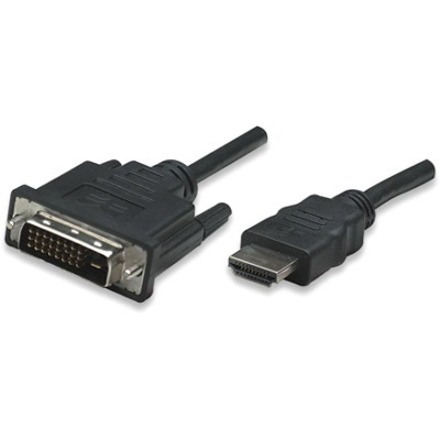 Manhattan HDMI to DVI-D 24+1 Cable, 1m, Male to Male, Black, HDDVIMM1M, Dual Link, Compatible with DVD-D, Lifetime Warranty, Polybag