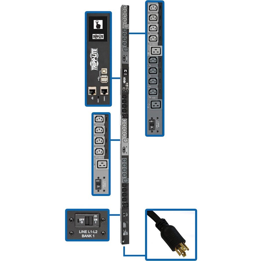 Eaton 10kW 200-240V 3PH Switched PDU - LX Interface, Gigabit, 30 Outlets, L21-30P Input, LCD, 1.8 m Cord, 0U 1.8 m Height, TAA